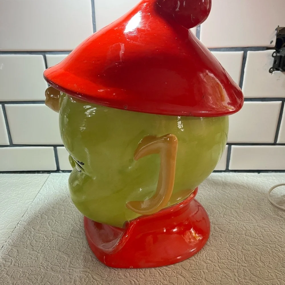 Vintage Orange/red Lime Elf Pixie Fairy Cookie Jar 1960’s Holland Mold Ceramic